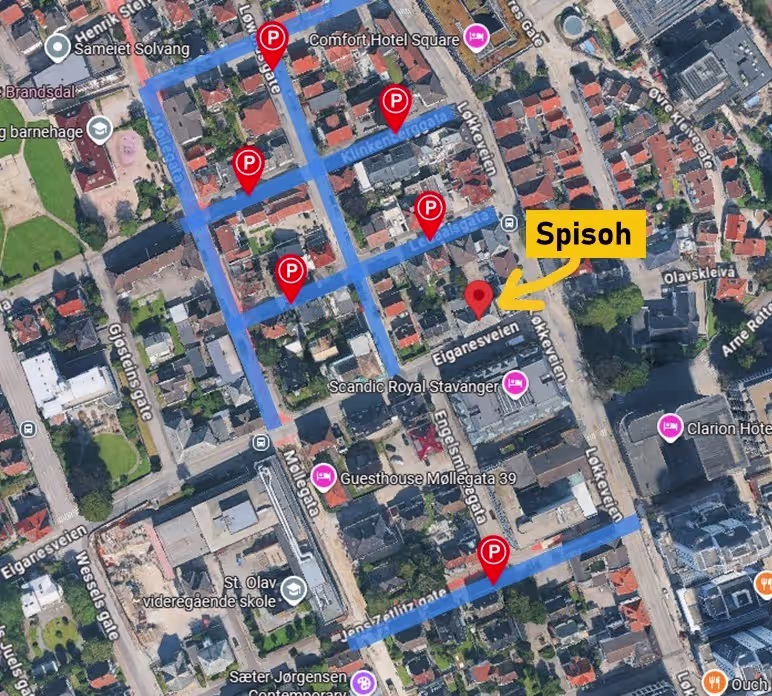 Parking Map near Spisoh - South Indian Restaurant, Stavanger